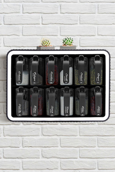 Kitchen Life 12-Piece Stand Self-Adhesive Spice Rack Set with Spoon - Labeled Spice Rack Stand with Lid