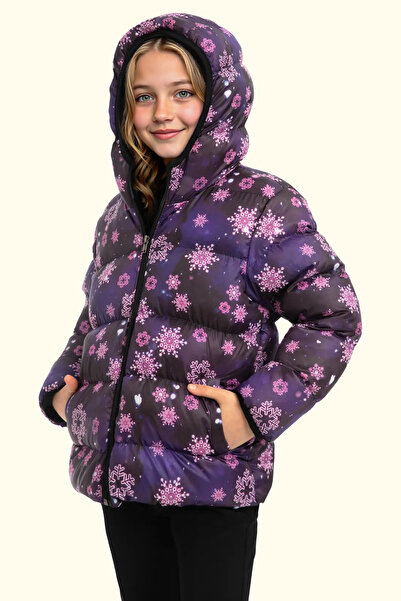 freemen Spor Kız Spor Çocuk Mor Kar Tanesi Desen  Polar Su ve Rüzgar Geçirmez...