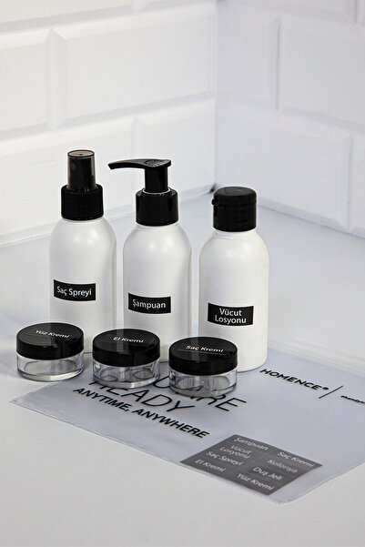 homence 6-комплектна косметичка для подорожей та біла пляшка 100 мл, дорожній набір