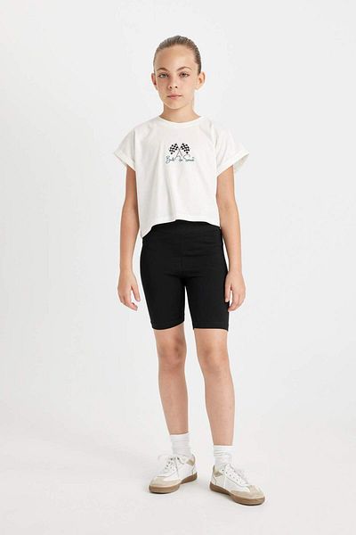 DeFacto Printed Short Sleeve T-Shirt and Biker Leggings for Girls - Set of 2 D0070a824hs