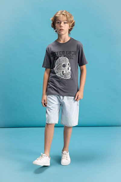 DeFacto Boy's Crew Neck Color Shape Changing Printed Short Sleeve T-Shirt C6255A824Hs