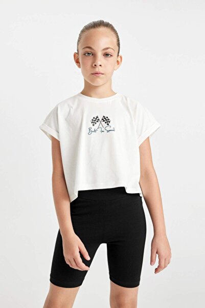 DeFacto Printed Short Sleeve T-Shirt and Biker Leggings for Girls - Set of 2 D0070a824hs