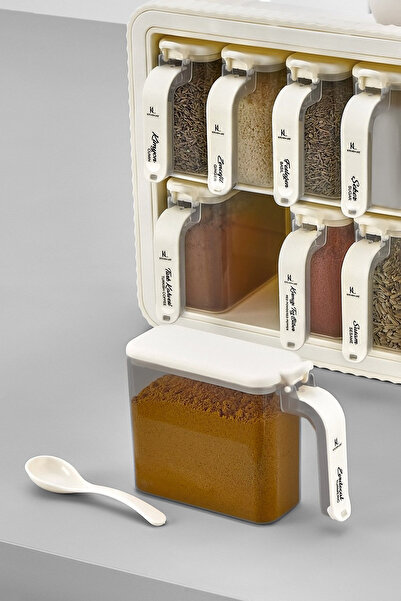 Kitchen Life 12-Piece Beige Spice Rack Set - Self-Adhesive, Lid Sticker