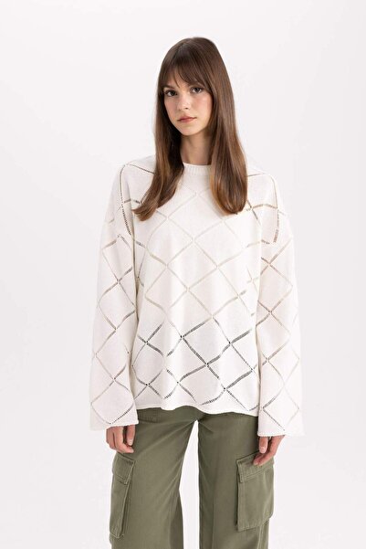 DeFacto Regular Fit Bisiklet Yaka Ajur Triko Kazak Tunik C2170AX24SP