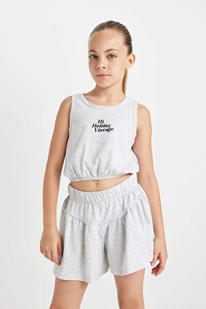 DeFacto Kız Çocuk 2li Takım Baskılı Kolsuz Tişört Şort D1713A824HS