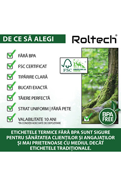 ROLTECH Thermal label roll ROLTECH 100x150mm | 260 sheets/roll tube 40mm | Thermal label roll