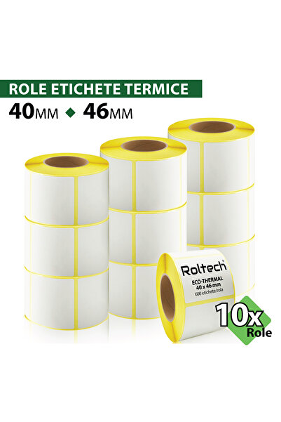 ROLTECH Role de etichete termice | 40x46mm | 600 coli/rolă | tub de 40mm | Ro...