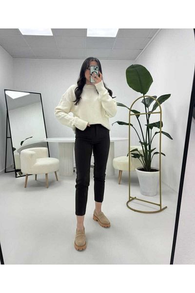 Bubble Women's Plain Soft Textured Crew Neck Oversize Knitwear Sweater