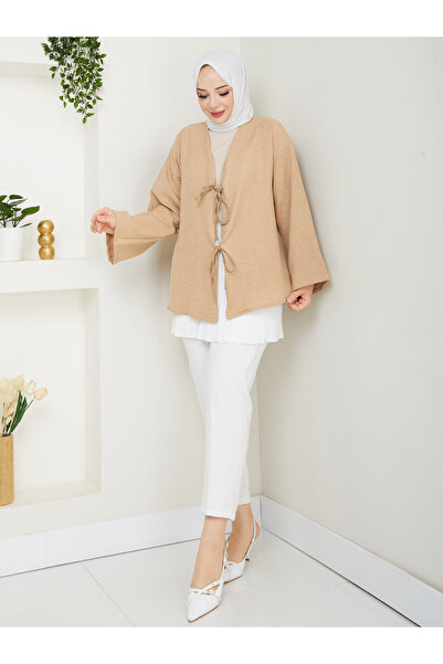 fh fashionhere Kadın Piliseli Etek Içlik Ekru Beli Lastikli Pileli Pliseli Mini Tamamlayıcı