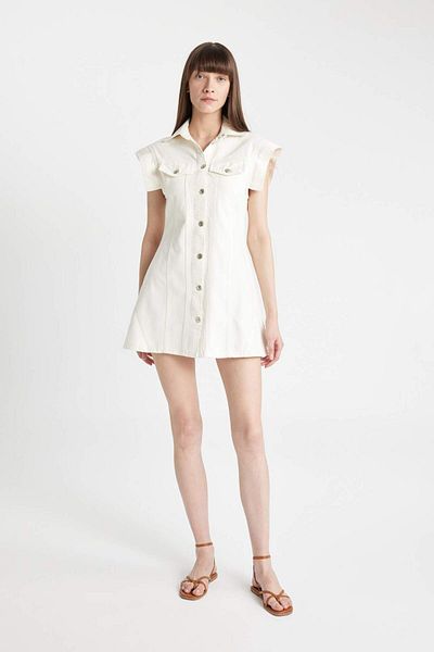 DeFacto Fashion Fit Sleeveless White Mini Jean Dress D3900Ax24Hs
