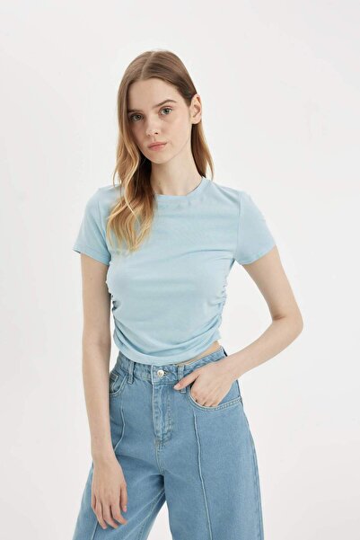 DeFacto Κοντομάνικο μπλουζάκι με λαιμόκοψη Modal D1186AX24SM