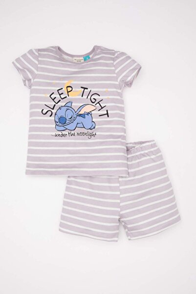 DeFacto Kız Bebek Disney Lilo & Stitch Pijama Takımı Penye Kısa Kollu Üst Şort C3478A524HS