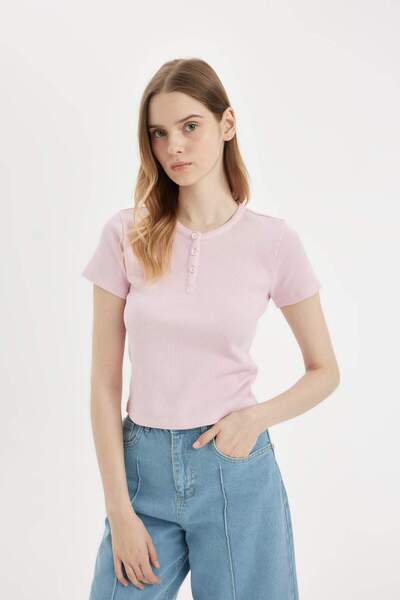 DeFacto Fitted Crew nyakú gofri rövid ujjú póló D1189AX24SM