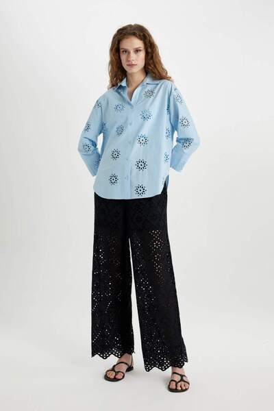 DeFacto Oversize Wide Fit Brode Long Sleeve Shirt B5419Ax24Sm
