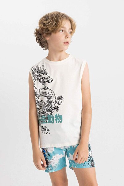 DeFacto Boy's Printed Crew Neck Tank Top - C5109A824HS