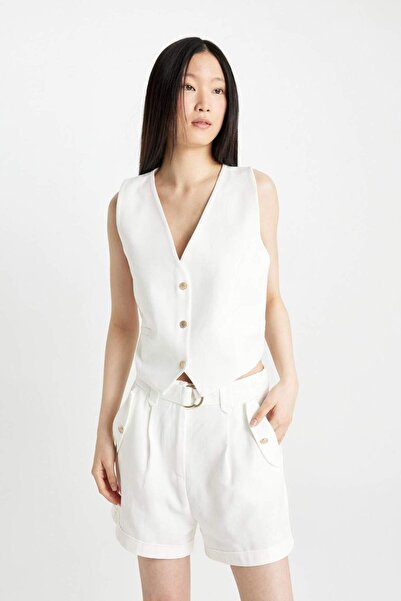 DeFacto High Waist Relax Fit Linen Blended Crop Shorts - C9579AX24SM