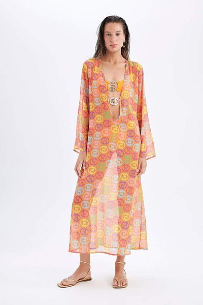 DeFacto Rochie DeFacto x Declara imprimeu Tulle Maxi Beach - mânecă lungă C5789AX24HS