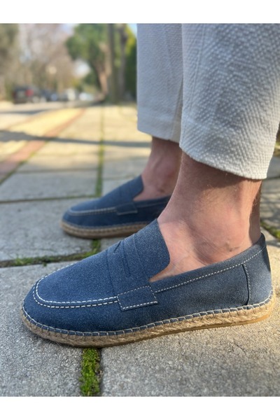 by selvi Lukka Shoes Lotus Men's Faux Leather Blue Loafer Espadrille