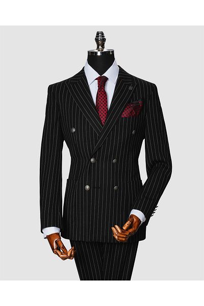 echol Ech.2443 Double Breasted White Striped Suit