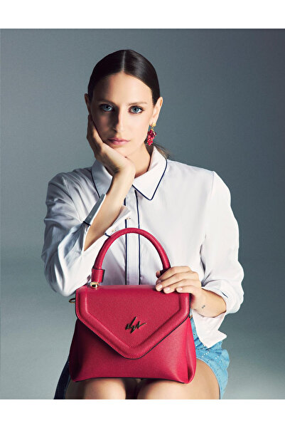 İLVİ Brazilya Hakiki Floter Deri Kadın Fuşya El Çantası