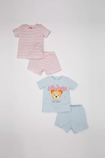 DeFacto Kız Bebek 4lü Pijama Takımı Baskılı Kısa Kollu Penye Üst Şort C3485A524HS