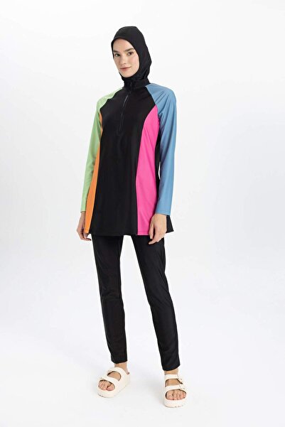 DeFacto Regular Fit Renk Bloklu 4lü Basic Düz Burkini Tesettür Mayo Takım B5237AX24SM