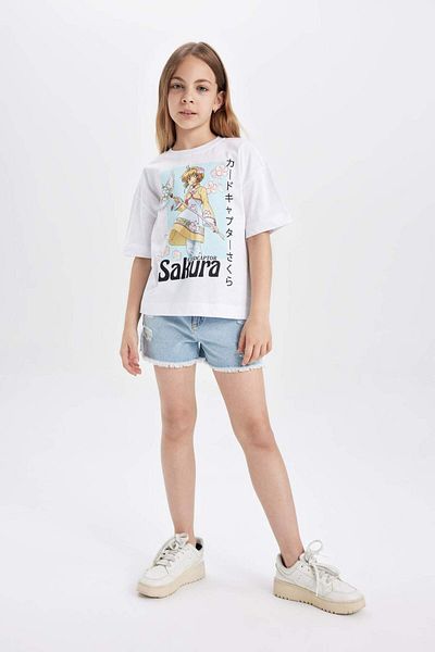 DeFacto Tricou cu mânecă scurtă oversize cu imprimeu pentru fete C5948A824HS