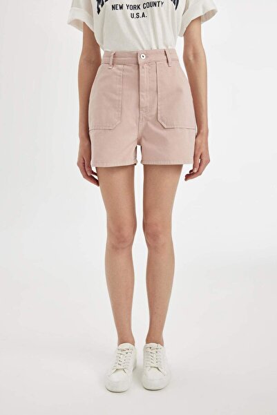 DeFacto Mom Fit Yüksek Bel Kısa Paça Gabardin Şort D0042AX24HS