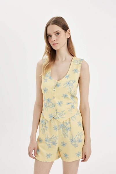 DeFacto Linen Blended Patterned Blazer Vest - D0198AX24SM