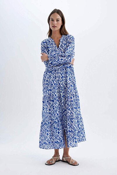 DeFacto Φόρεμα με μοτίβο μακρυμάνικο Maxi Beach-Fall in Love B5790AX24SM