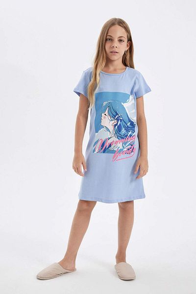 DeFacto Printed Short Sleeve Nightgown for Girls - C8525A824SM