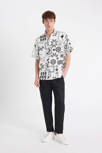 DeFacto Relax Fit Summer Printed Viscose Short Sleeve Shirt C1681Ax24Sm