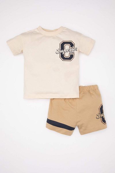 DeFacto Baby Boy 2 Piece Set Crew Neck Printed Short Sleeve T-Shirt Shorts C5854A524Sm