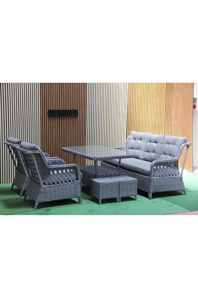 DEPODUNYA Rattan Bahçe Balkon Takımı 3 1 1 Puflu Rattan Bahçe Mobilyası Bahçe...