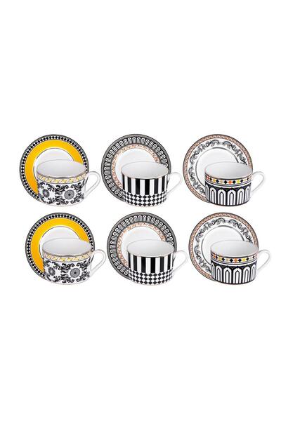 Lucky Art Margery Bone Porselen Barok Desenli 6 lı Çay Fincanı Seti