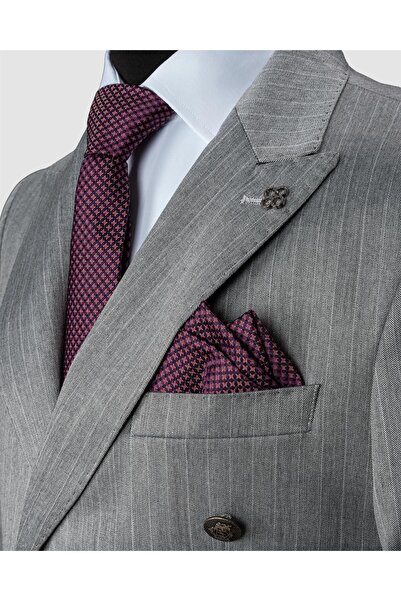 echol Ech. 2344-28 Gri Kumaş Beyaz Çizgili Kruvaze Takım Elbise