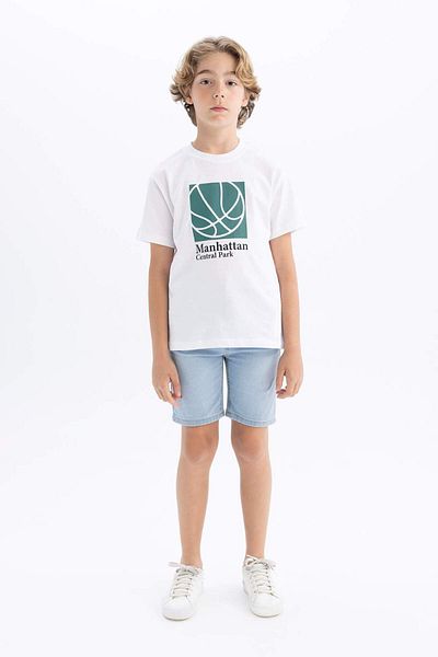 DeFacto Boy's Crew Neck Printed Short Sleeve T-Shirt D0431A824Hs