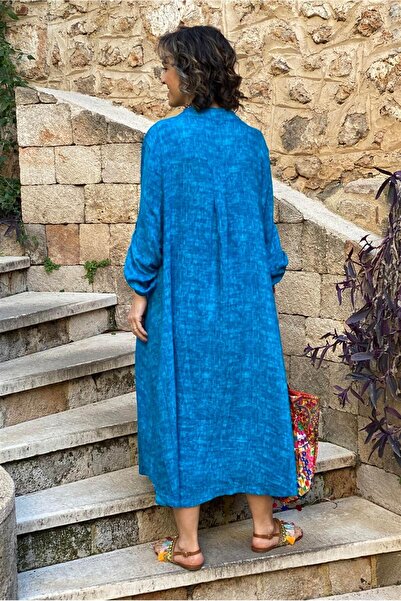 Nevin Kaya Moda Tyrkysové košilové šaty ze 100% bavlny viskózy