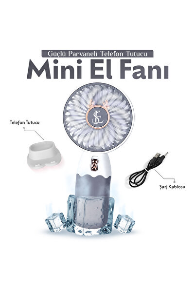 EN SİGA Güçlü Parvaneli Telefon Tutucu Renkli Mini El Fanı Taşınabilir Şarjlı...