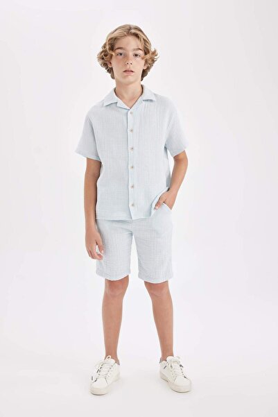 DeFacto Erkek Çocuk Oversize Geniş Kalıp Polo Yaka Müslin Kısa Kollu Gömlek W3239A624HS