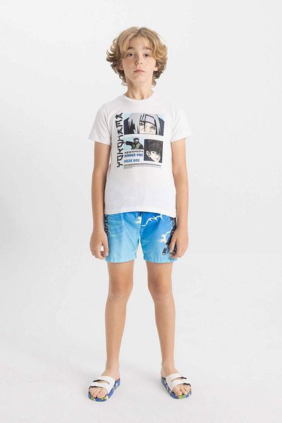 DeFacto Set de 2 bucăți pentru băieți, tricou cu mânecă scurtă imprimat cu decolteu, pantaloni scurți de baie C3150A824HS