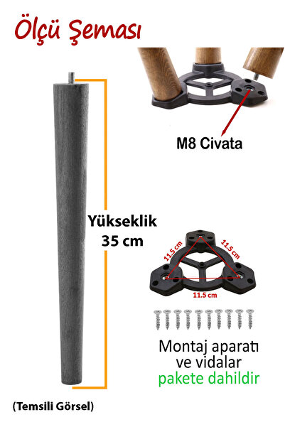 GLASWEN 3 bucăți picioare din lemn 35 cm albastru deschis cu dispozitive de fixare cu șuruburi M8 pentru mobilă scaun măsuță de cafea picior de masă