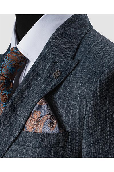 echol Ech. 2344 Textured Narrow Striped Double Breasted Suit