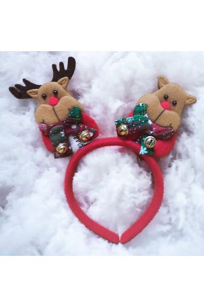 partidolu Plush New Year's Crown with Swinging Bell Deer Figure 1 Piece