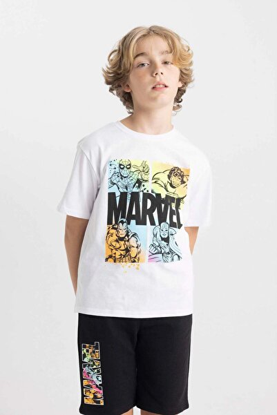 DeFacto Erkek Çocuk Marvel Comics 2li Takım Bisiklet Yaka Kısa Kollu Tişört Şort C4252A824HS