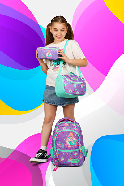 Royal Glow مجموعة حقيبة مدرسية للفتيات بتصميم حورية البحر مع حقيبة غداء حرارية وحامل أقلام