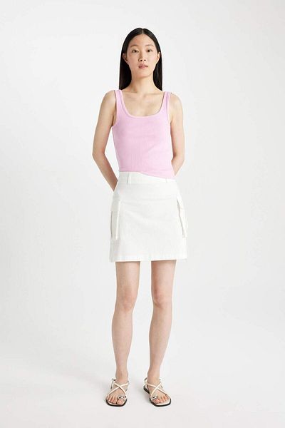DeFacto White Cotton Mini Skirt - A-Line, Regular Waist D4012AX24SM