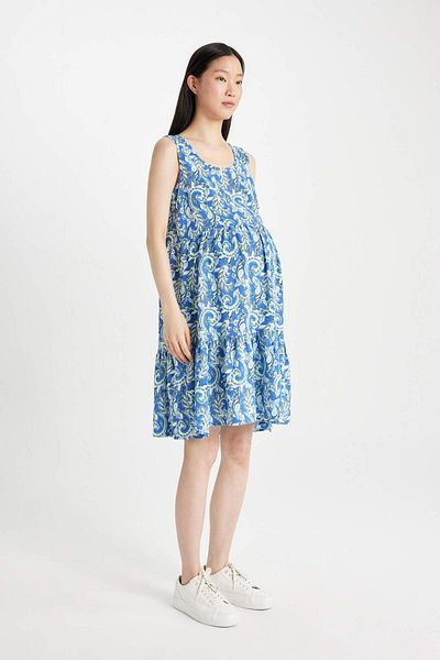 DeFacto Patterned Midi Strappy Maternity Dress - B1059AX24SM