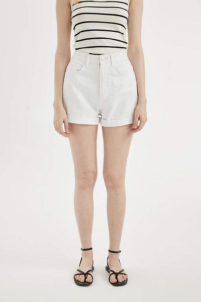 DeFacto Mom Fit High Waist Folded Leg White Jean Shorts C0679Ax24Sm