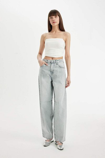 DeFacto Pantaloni largi, cu talie înaltă, lungi, lavabili, D0192AX24HS